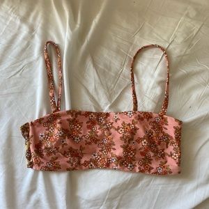 Pink Aerie floral bandeau bikini top with removable straps, Size L